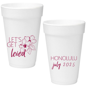 ForYourParty's personalized Matte Dark Magenta Ink 12 oz Styrofoam Cup with Matte Dark Magenta Ink Cup Ink Colors has a Hibiscus graphic and is good for use in Floral themed parties and can be personalized to match your party's exact theme and tempo.