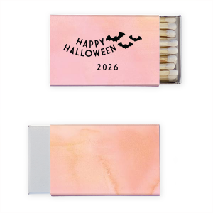 Light up the spooky season with the Bat Halloween Matchbox. Swooping bats announce "Happy Halloween," setting a delightfully eerie tone. Below, add your own hauntingly personal touch. It's the perfect spark for a night full of thrills and chills!