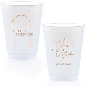 ForYourParty's chic Matte Pastel Pink Ink 16 oz Frost Flex Cup with Matte Pastel Pink Ink Cup Ink Colors has a Broken Arch graphic and a Sparkles 4 graphic and is good for use in Wedding themed parties and will give your party the personalized touch every host desires.