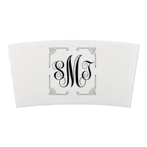 Dazzle guests or clients with the Ornate Border Coffee Sleeve. The stylish and customizable script is perfect for displaying initials with elegance. Create your own design for personal or commercial use.