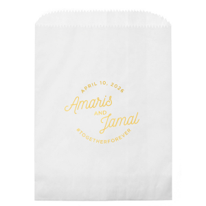Elevate your event with the Modern Script Names & Hashtag Gift Bag design, a fusion of contemporary style and social savvy. Featuring the couple's names, event date, and a custom hashtag, this bag turns every gift  into a stylish, memorable experience, ideal for trend-setting events. 