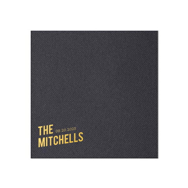 This minimal napkin is perfect for a wedding or entertaining at home. Include your family event and date. 