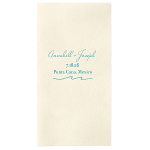 Bring your wedding party to the beach! With a Wave graphic and Teal foil, these napkins will. Personalize with your names, wedding date and location for a detail just right for your destination wedding. 