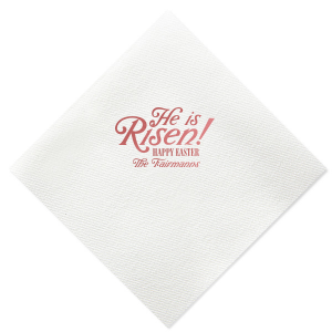 Rejoice in the season with the Easter Resurrection Celebration Napkin, proclaiming "He is risen, Happy Easter" in a bold font above your family's last name. A personal and joyous addition to your Easter gatherings.