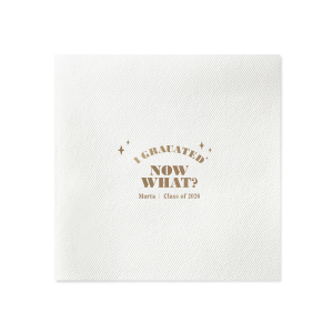 Ponder the possibilities with the Starry Future Grad Napkin, sprinkled with star graphics and the thought-provoking "I graduated, now what?" Personalize with the graduate's name and year to add a touch of humor and hope to the celebration.