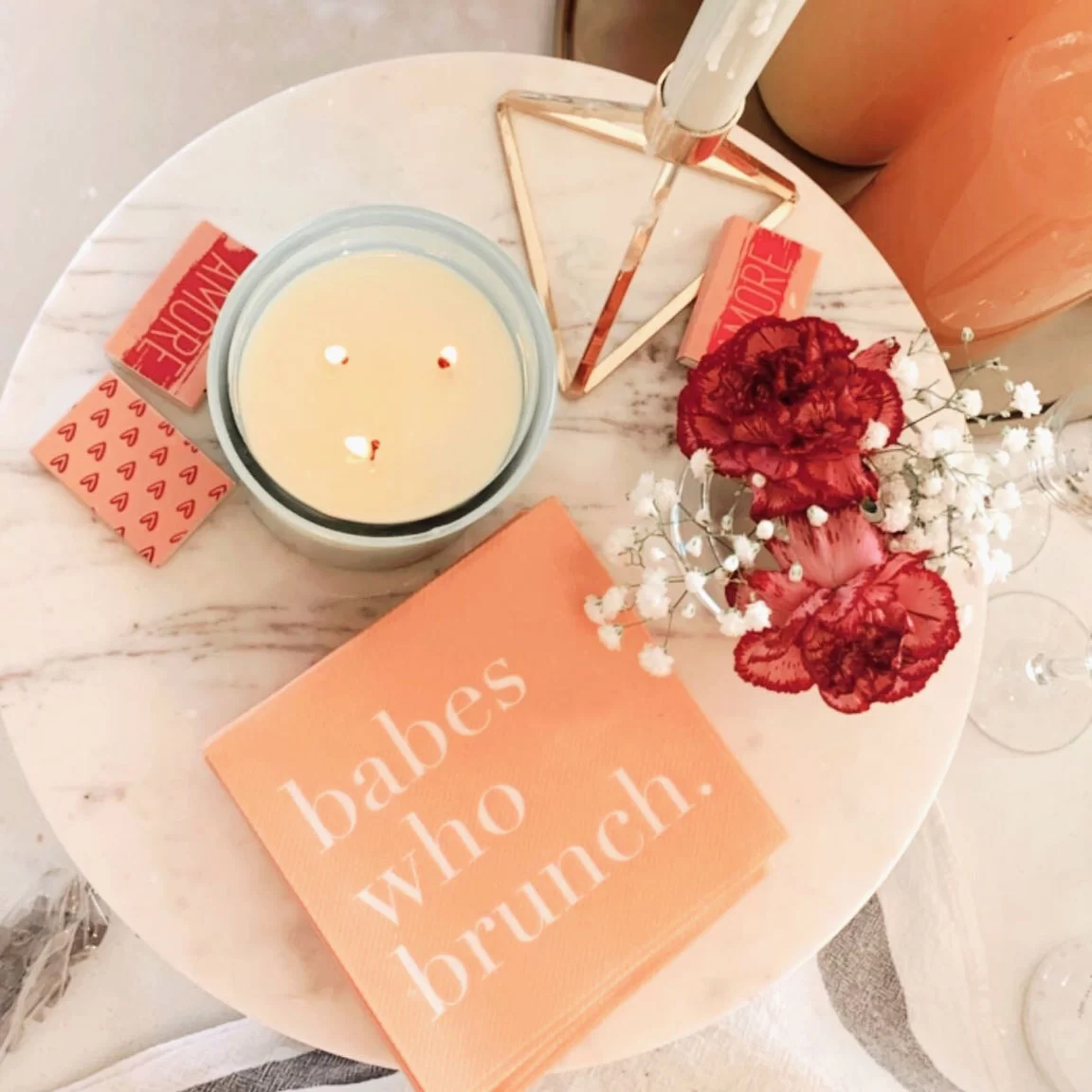 custom cocktail napkins and matchboxes for galentines day party decor