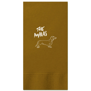 A cute dachshund napkin will be the perfect addition to your wedding. Featuring a bold font, there is a space on this dog themed napkin to include your last name. 