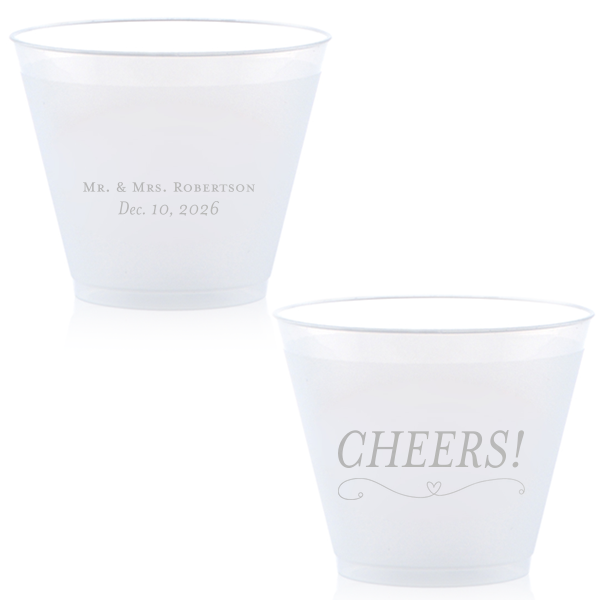 Personalized Silver Ink 16 oz Frost Flex Cup with Silver Ink Cup Ink Colors has a Simple Heart Flourish graphic and is good for use in Heart, Wedding themed parties and will give your party the personalized touch every host desires.