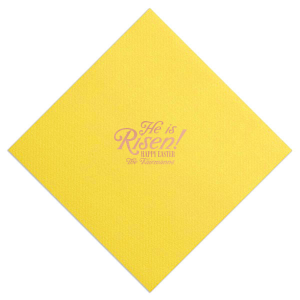 Rejoice in the season with the Easter Resurrection Celebration Napkin, proclaiming "He is risen, Happy Easter" in a bold font above your family's last name. A personal and joyous addition to your Easter gatherings.