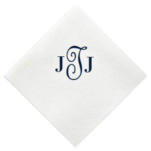 Infuse sophistication into your event with the Calligraphy Monogram Napkin, adorned with a monogram in exquisite calligraphy. This artful scrollwork adds a touch of bespoke elegance, perfect for lending a personal flourish to any celebratory setting.