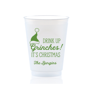 Our Drink Up Grinches! Cup has a Santa Hat graphic and is good for use in Delphine themed parties and can't be beat. Showcase your style in every detail of your party's theme!