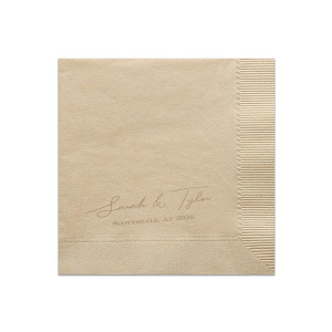 Celebrate your wedding with the Nuptial Namesake Locale Napkin, customized with the couple's names and the cherished site of the ceremony. A refined choice that adds a personal touch to your matrimonial table setting.