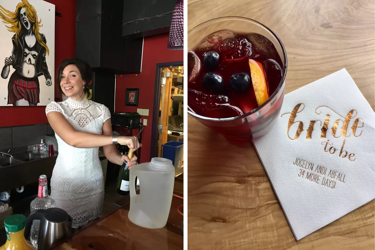 sangria with personalized wedding cocktail napkin