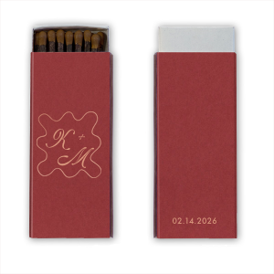 Go with elegance with the Chic Initials Matchbox. The simple and sleek design features customizable text within a bespoke curvy border with dates on the backside. Personalize the matchbox with your choice of box color and foil stamp to create a design that's as stylish as you are.