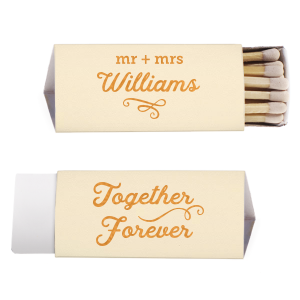 Custom Natural Ivory Classic Matchbox with Shiny 18 Kt Gold Foil will add that special attention to detail that cannot be overlooked.