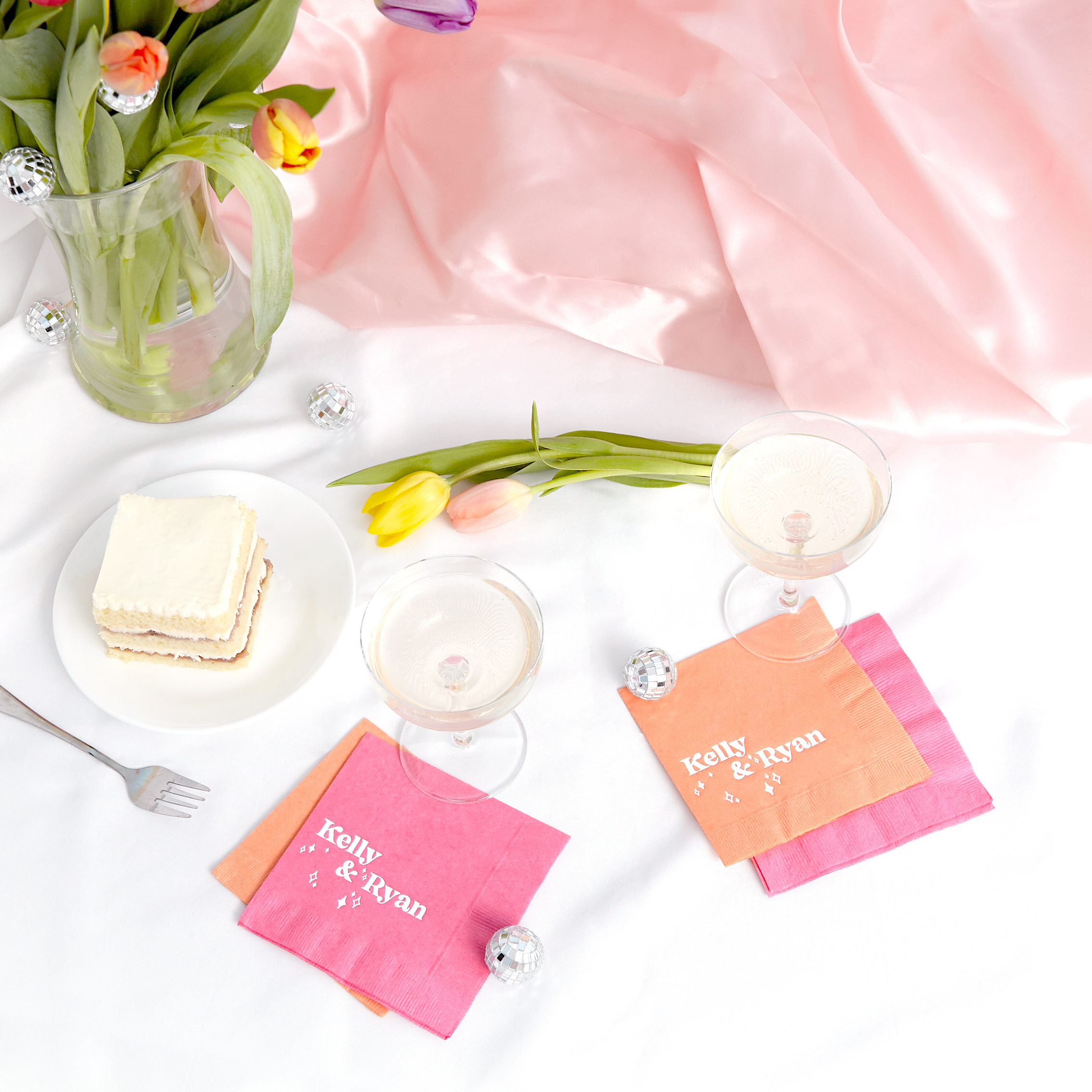 Wedding napkins printed in a retro style