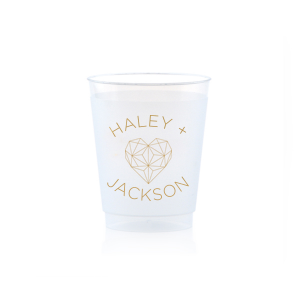 ForYourParty's elegant Gold Ink 20oz Frost Flex Cup with Gold Ink Cup Ink Colors has a Geo Heart graphic and is good for use in Hearts, Geometric, Wedding themed parties and will make your guests swoon. Personalize your party's theme today.