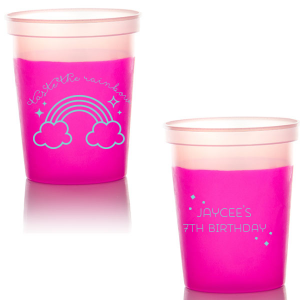 Fill the Taste the Rainbow Birthday Cup with layers of fun, featuring a rainbow arched by sweet cursive script. Twinkling stars and fluffy clouds complete the scene, while the reverse celebrates the birthday star with their name and year, making every sip a festive delight.