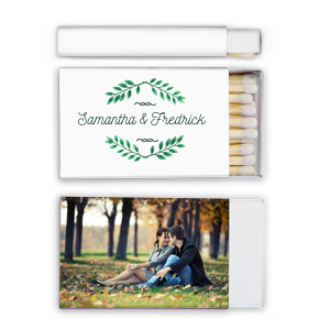 Personalized White Classic Custom Photo Matchbox with Matte Spruce Ink Digital Print Colors and Matte Moss Green Ink Digital Print Colors can be personalized to match your party's exact theme and tempo.