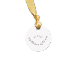 ForYourParty's elegant Natural Frost White Round Gift Tag with Shiny 18 Kt Gold Foil has a Heart Branch graphic and is good for use in Love, Wedding themed parties and can be personalized to match your party's exact theme and tempo.