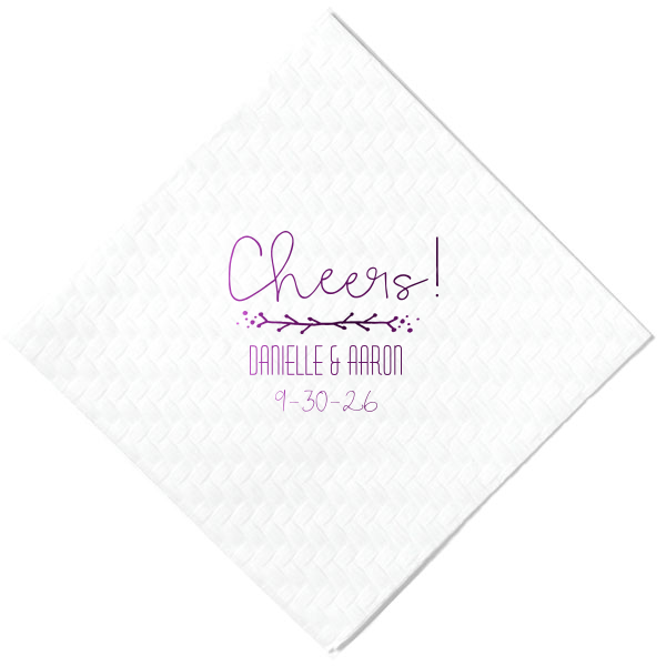 ForYourParty's personalized Lavender Linen Like Cocktail Napkin with Shiny Amethyst Foil has a Leaf Vine graphic and is good for use in Frames themed parties and can be personalized to match your party's exact theme and tempo.