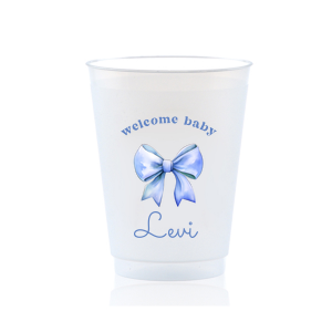 Celebrate your special occasion with our personalized frosted cup, featuring charming a watercolor blue bow artwork and the phrase "Welcome Baby." With room for the baby’s name, this cup is perfect for holding sodas, juice, and other drinks.