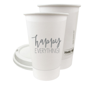 ForYourParty's personalized Matte Slate Gray Ink 12 oz Paper Coffee Cup with Lid has a Happy everything graphic and is good for use in Words, Holiday, Birthday themed parties and will look fabulous with your unique touch. Your guests will agree!