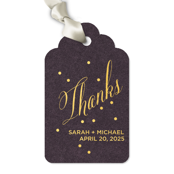 Our custom Natural Amethyst Luggage Gift Tag with Shiny 18 Kt Gold Foil can be personalized to match your party's exact theme and tempo.
