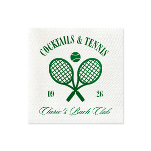Warm weather means more time on the court, so pair your next outdoor event with the Cocktails & Tennis Napkin from our Country Club collection. The sporty design gives off club house vibes perfect for making your special occasion feel more exclusive. The foil stamped design is customizable in your choice of text and colors to best show off your impeccable tastes.