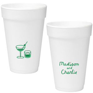 Add a splash of fun with the Cocktail Hour Couples Cup. Featuring text personalized to your name in the screen print ink color of your choice, the popular design is perfect for anniversaries, retirements and engagements!