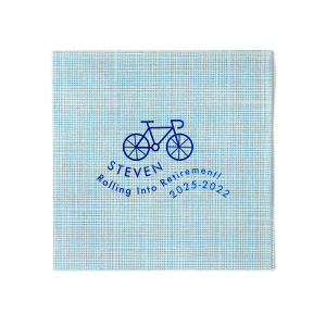 Pedal to Paradise. Celebrate the journey with the Rolling into Retirement Bicycle Napkin. Featuring a charming bicycle graphic and a playful "Rolling into Retirement" wave design, this napkin captures the excitement of new adventures ahead. Perfect for honoring the retiree's years of service and the open road that awaits.

