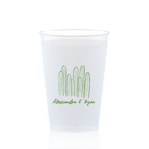 Cool down at your summertime party event with the Southwest Cactus Cup. Featuring a screen print of hand-drawn cactuses above customizable text, the cup is available in your choice of styles and colors to best match your party's unique vibes.