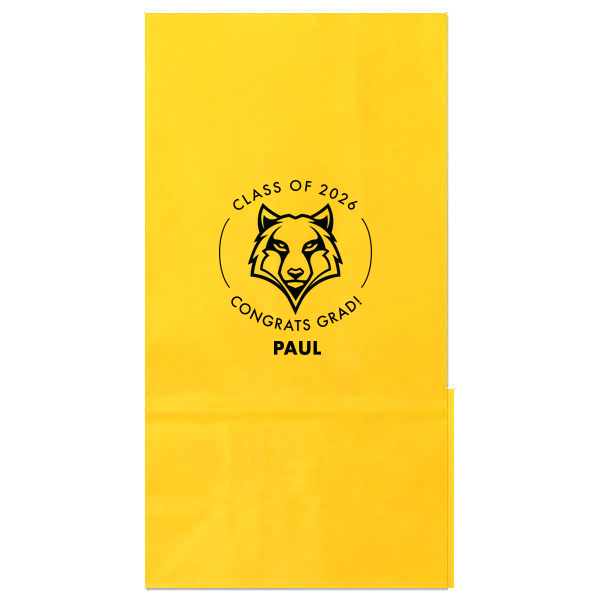 ForYourParty's chic Ivory Cookie Bag with Matte Black Foil has a Wolf Mascot graphic and is good for use in Animals, Graduation themed parties and are a must-have for your next event—whatever the celebration!