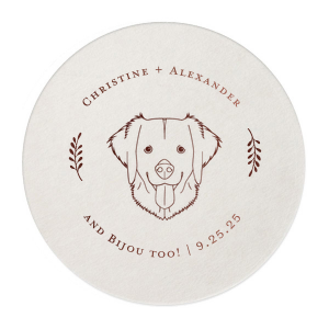 Our custom Eggshell Square Coaster with Matte Navy Foil has a Golden Retriever graphic and is good for use in Animals themed parties and can be personalized to match your party's exact theme and tempo.