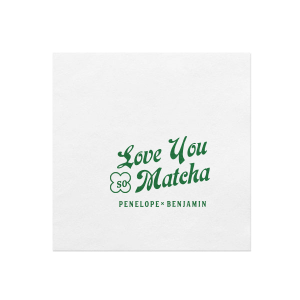 Customize this cocktail napkin for your wedding or engagement party! Perfect for the matcha lovers, you can personalize this modern napkin with the couple's name. 