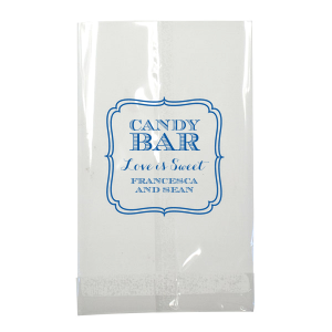 Transform treat-giving into a bespoke affair with the Candy Bar Names Bag, encasing heartfelt gifts within an ornately framed design. "Love is Sweet" elegantly crowns the celebrants' names, elevating every goody bag to a cherished, personalized memento of the occasion.