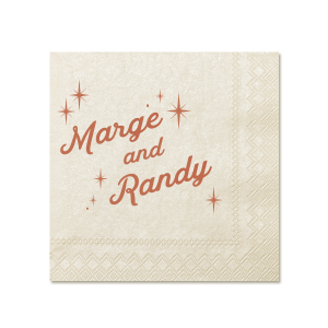The Mid Century Sparkle Napkin will add a retro touch to your next event! You can personalize this wedding napkin for your nuptials or for an anniversary party. The sparkle design will stand out at your party. 