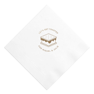 This S'more napkin is perfect for the outdoorsy couple or pair that loves to camp. This custom napkin will be adorable at a wedding or event!