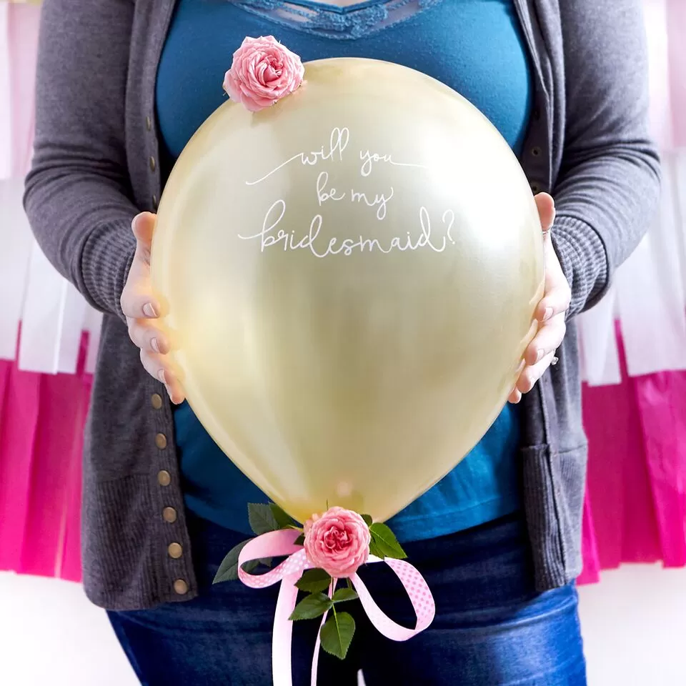 "will you be my bridesmaid?" balloon dress up