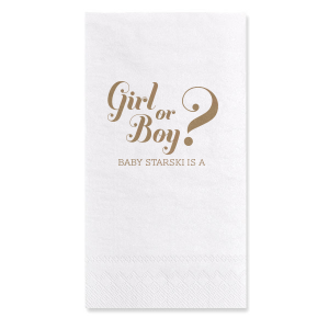 If you are celebrating a baby shower or gender reveal party, this napkin is a creative way to have people guess. Customize with the your last name and have your guests guess what your baby will be. 