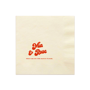 Dive into retro elegance with the Mod Mediterranean Groovy Script Napkin, adorned with boho fonts and vivid, retro-inspired hues. Perfect for adding a splash of '70s charm and flair to any celebration, these napkins are a nod to all things groovy.