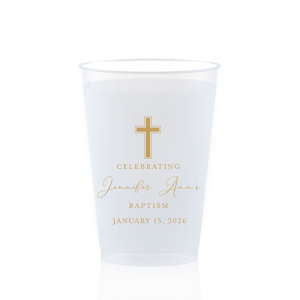 Our personalized party cup is the perfect addition to any Baptism or Christian celebration, combining practicality with heartfelt sentiment. Crafted from durable plastic, each cup features a beautiful cross graphic, symbolizing faith and tradition. With space to add the name of the honored individual and the special date, these cups are a wonderful keepsake for guests to remember the sacred occasion.