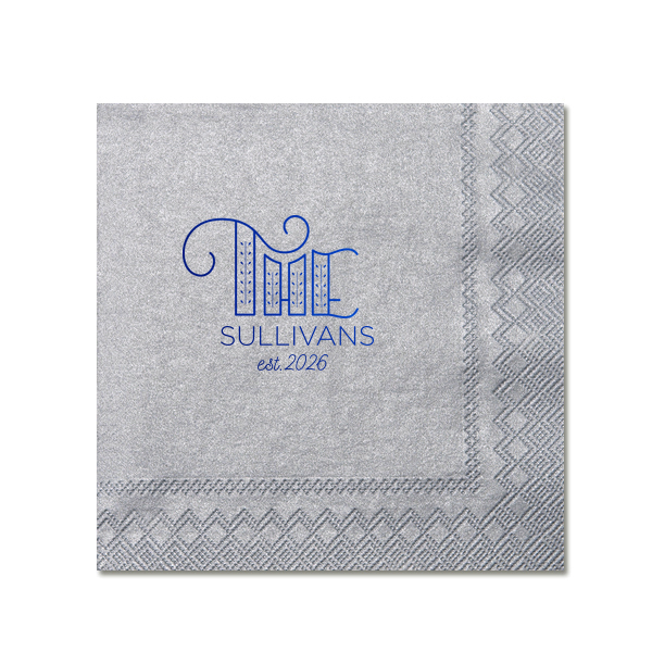 Unveil your family's roots with the Family Name Napkin, where 'The' flourishes with leafy growth, setting the stage for your surname and foundation date. It's a creative toast to heritage, perfect for celebrating your family's story.