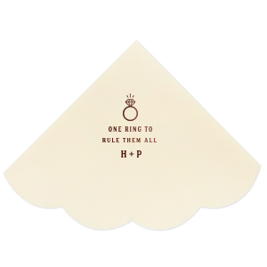 Our custom Ivory Cocktail Napkin with Shiny 18 Kt Gold Foil has a Diamond Ring graphic and is good for use in Wedding, Bridal Shower themed parties and will impress guests like no other. Make this party unforgettable.