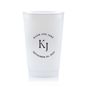 Embrace the essence of matrimonial elegance with the Nuptial Arch Initials Cup, featuring the couple's names and wedding date in a minimal and pristine design, arched gracefully over their shared initials. Cheers to this chic wedding day decor.
