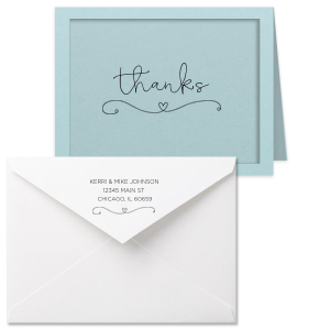 Express your gratitude with the Heart Flourish Thank You Card, featuring a heartfelt 'thanks' in flowing script, underscored by an enchanting flourish with a central heart. This sweet design invites a personal touch within, for a charming gesture of appreciation.
