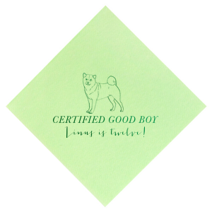 Personalize a custom shiba inu napkin for your next event! Whether you are throwing a birthday party for a dog lover or a dog, this custom birthday napkin will be a memorable addition that your guests will love.