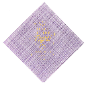 The ever-popular Plum Cocktail Napkin with Shiny 18 Kt Gold Foil has a Light the Night graphic and is good for use in Wedding, Words, Anniversary themed parties and are a must-have for your next event—whatever the celebration!