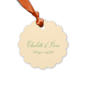 Custom Stardream Ivory Scalloped Gift Tag with Matte Navy Foil has a Flourish 17 graphic and will look fabulous with your unique touch. Your guests will agree!