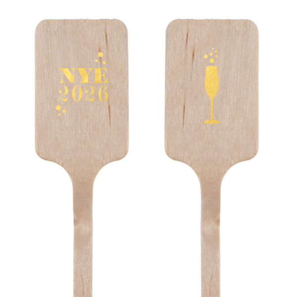 Add a pop of festivity to your New Year's toast with the NYE Champagne Stir Stick. Celebrate the countdown with 'NYE' and the year amidst lively bubbles, while a chic champagne flute on the back promises a sparkling start to the year ahead.